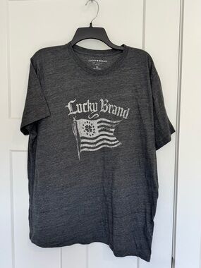 Lucky Brand Men’s XL Graphic Tee Gray Americana Flag Short Sleeve July 4th Party
